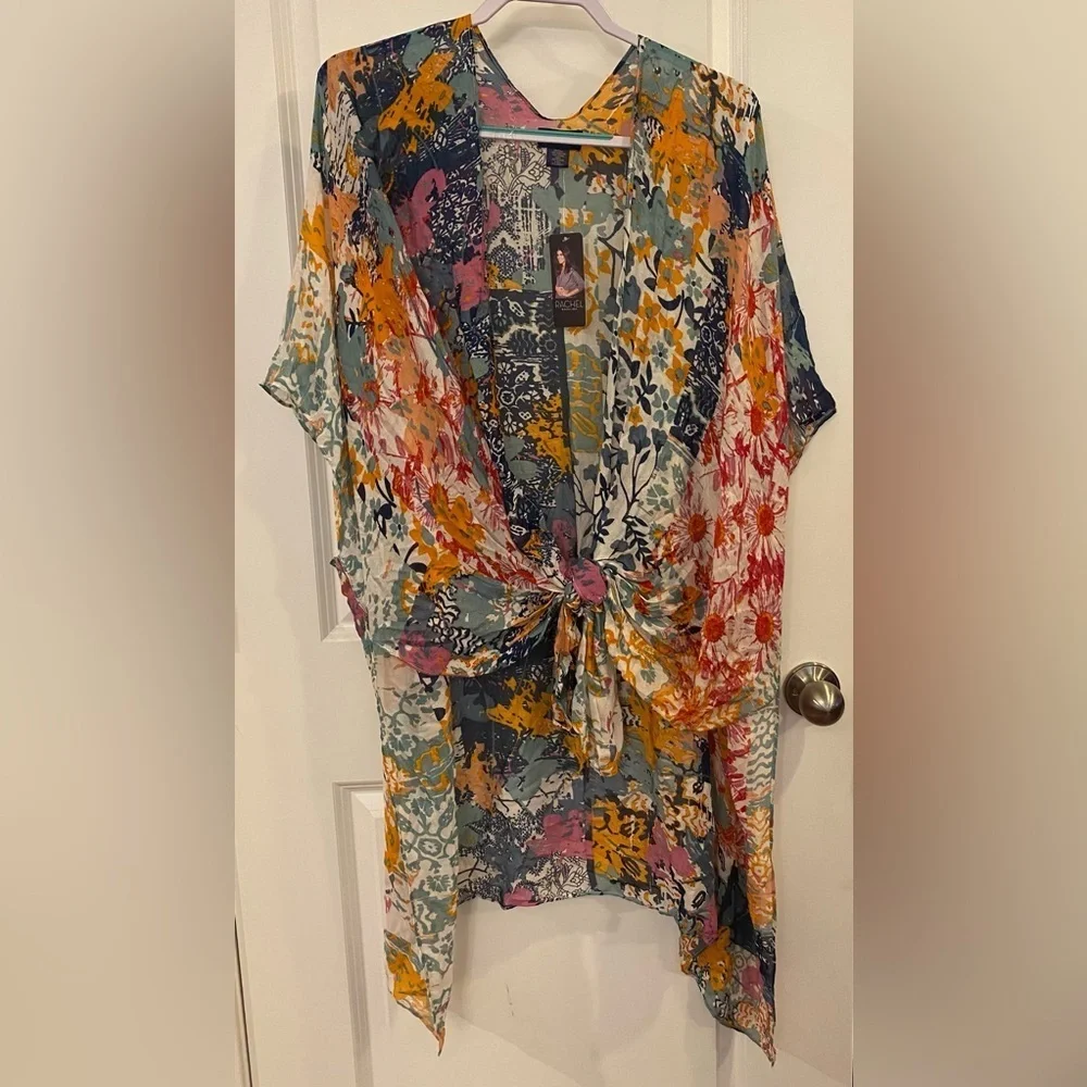 Rachel Roy Cover Up Kimono NWT Sz OS Sheer Floral Print Tie Front Or Wear Open